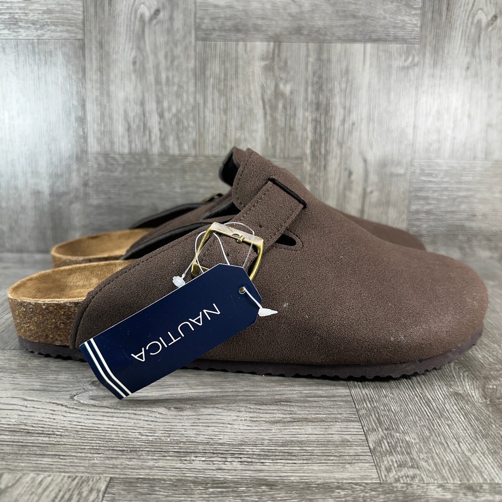 Nautica Rundu Clogs Mens 9 Sepia Brown Faux Suede Buckle Slip On NEW BE0961